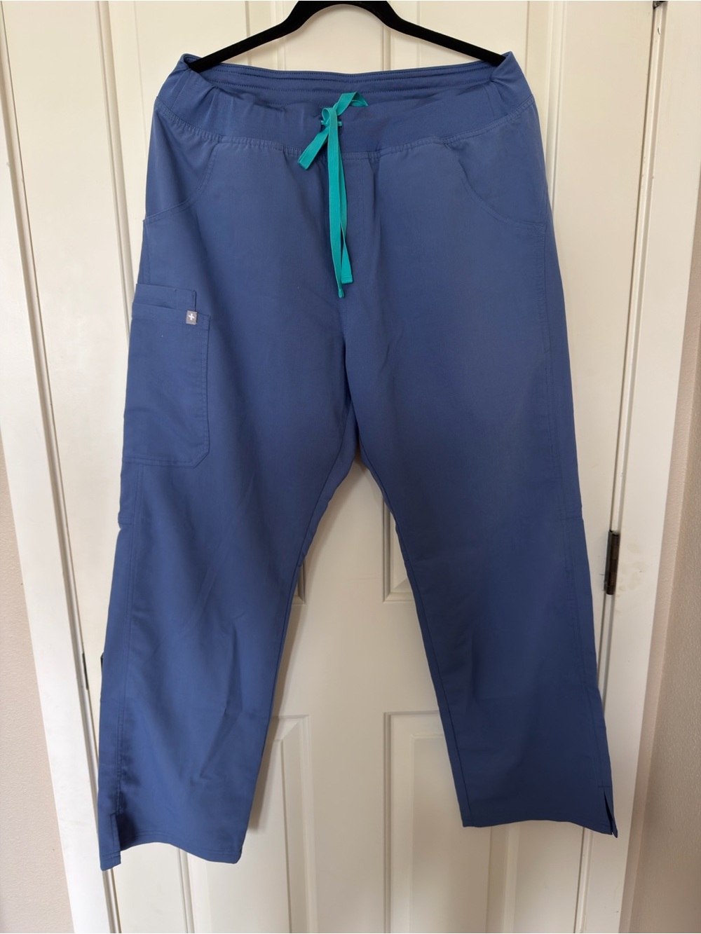 Figs Blue Cargo Scrub Pants with Teal Drawstring